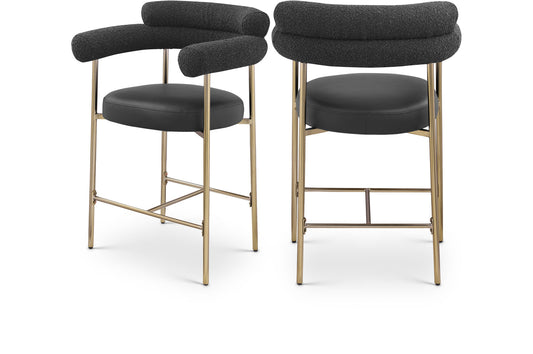 Blake Counter Stool Set of 2 - Contemporary Vegan Leather & Iron Frame with Brushed Gold Finish