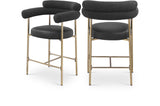 Blake Counter Stool Set of 2 - Contemporary Vegan Leather & Iron Frame with Brushed Gold Finish