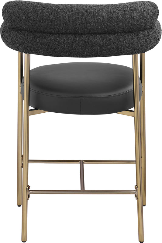 Blake Counter Stool Set of 2 - Contemporary Vegan Leather & Iron Frame with Brushed Gold Finish