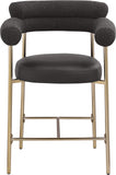 Blake Counter Stool Set of 2 - Contemporary Vegan Leather & Iron Frame with Brushed Gold Finish