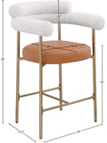 Blake Counter Stool Set of 2 - Contemporary Vegan Leather & Iron Frame with Brushed Gold Finish