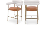 Blake Counter Stool Set of 2 - Contemporary Vegan Leather & Iron Frame with Brushed Gold Finish