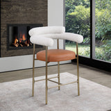 Blake Counter Stool Set of 2 - Contemporary Vegan Leather & Iron Frame with Brushed Gold Finish