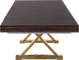 Excel Extendable Dining Table with Zebra Wood Veneer Top & Gold Base - Perfect for Gatherings!