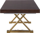 Excel Extendable Dining Table with Zebra Wood Veneer Top & Gold Base - Perfect for Gatherings!