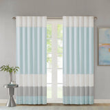 Color Block Stripes Polyoni Pintuck Curtain Panel, Aqua