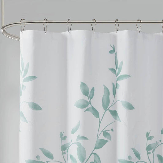 Devore Botanical Shower Curtain with Liner, Seafoam Blue