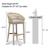 PURPLE LEAF Outdoor Bar Stools Counter Stools Rattan Bar Stools Chair with Backrest for Indoor or Outdoor, Kitchen lsland