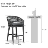 PURPLE LEAF Outdoor Bar Stools Counter Stools Rattan Bar Stools Chair with Backrest for Indoor or Outdoor, Kitchen lsland