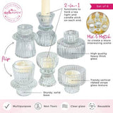 Clear Ribbed Glass Candle Holder Set of 6
