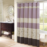 Faux Silk Embroidered Shower Curtain, Lavender Purple/Brown