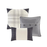 6 Piece Buffalo Plaid Herringbone Reversible Quilt Set, Grey
