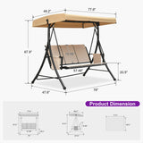 PURPLE LEAF Porch Swing with Adjustable Tilt Canopy Patio Swing with Stand and Meatl Steel Frame All-Weather Outdoor Swing Chair Seat Space-Saving for Backyard Garden Deck