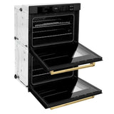 ZLINE 30"Professional True Convection Double Wall Oven, Air Fry, Self Clean Black Stainless Steel, Gold WADBZ-30-G