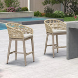 PURPLE LEAF Outdoor Bar Stools Counter Stools Rattan Bar Stools Chair with Backrest for Indoor or Outdoor, Kitchen lsland