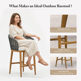 PURPLE LEAF Outdoor Bar Stools Patio Modern Aluminum Rattan High Back & Arms Bar Chairs with Removable Cushions and Pillows  for Outdoor or Indoor