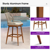 PURPLE LEAF Outdoor Swivel Bar Stools Set of 2 Patio 360° Rotating All-Weather Wicker Stools with Back and Cushion for Outside Backyard Kitchen Bistro Garden Bar