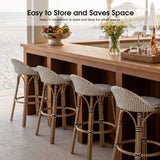 PURPLE LEAF Patio Oversized Backrest Bar Height Stool Set of 2 Outdoor Round Barstools Aluminum Frame Woven Rattan for Indoor Kitchen Dining Bistros Cafe Restaurant