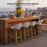 PURPLE LEAF Patio Oversized Backrest Bar Height Stool Set of 2 Outdoor Round Barstools Aluminum Frame Woven Rattan for Indoor Kitchen Dining Bistros Cafe Restaurant