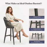 PURPLE LEAF Outdoor Bar Stools Patio Modern Aluminum Rattan High Back & Arms Bar Chairs with Removable Cushions and Pillows  for Outdoor or Indoor