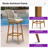 PURPLE LEAF Outdoor Swivel Bar Stools Set of 2 Patio 360° Rotating All-Weather Wicker Stools with Back and Cushion for Outside Backyard Kitchen Bistro Garden Bar