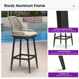 PURPLE LEAF Outdoor Swivel Bar Stools Set of 2 Patio 360° Rotating All-Weather Wicker Stools with Back and Cushion for Outside Backyard Kitchen Bistro Garden Bar