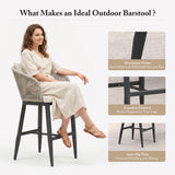 PURPLE LEAF Outdoor Bar Stools Patio Modern Aluminum Rattan High Back & Arms Bar Chairs with Removable Cushions and Pillows  for Outdoor or Indoor