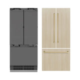 ZLINE 36" Panel Ready Built-In Bottom Freezer Refrigerator,Water Dispenser, Ice Maker,Graphite Gray, Champagne Bronze GRBIVZ-36-CB