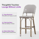 PURPLE LEAF Outdoor Bar Height Stools Set of 2 French Country Patio Rattan Bar Stool Chairs Outdoor Armless Barstools for Porch Garden Indoor Kitchen