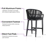 PURPLE LEAF Patio Bar Stools Set of 2 Outdoor Wicker Modern High Bar Chairs Metal Cushioned Barstools with Backs and Ergonomic Armrest