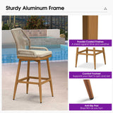 PURPLE LEAF Outdoor Swivel Bar Stools Set of 2 Patio 360° Rotating All-Weather Wicker Stools with Back and Cushion for Outside Backyard Kitchen Bistro Garden Bar