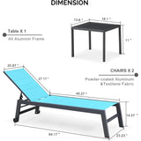 PURPLE LEAF Outdoor Aluminum Chaise Lounge with Wheels and Side Table for Outdoor Backyard Poolside