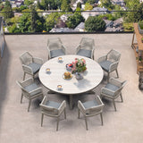 PURPLE LEAF Round Outdoor Dining Set Patio Aluminum Dining Set Round Table and Wicker Chairs with Sunbrella Cushions for Kitchen Deck