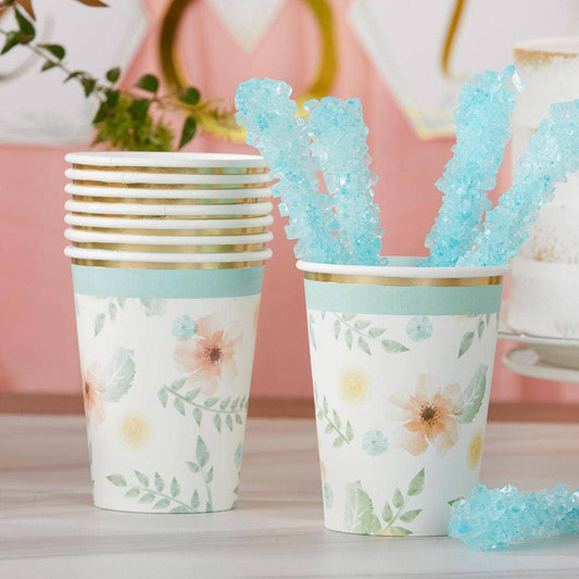 Geometric Floral 8 oz Paper Cups Set of 16