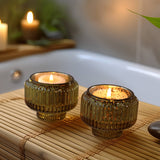Gold Fluted Glass Taper Candle Holders Set of 4