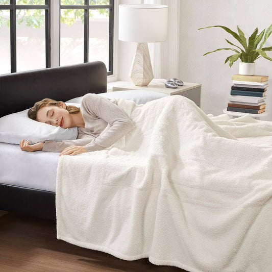 Buttery Soft Feel Faux Feathersoft Heated Blanket, Ivory