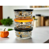 Dura Living Halloween Glass Storage Containers with Lids, 2 Cup Set Set of 6 (3 Containers + 3 Lids)