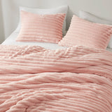 300GSM Fluffy Ribbed Plush Comforter Set,Pink