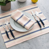 French Home Set of 4 Cream, Blue, and Pink Striped Placemats