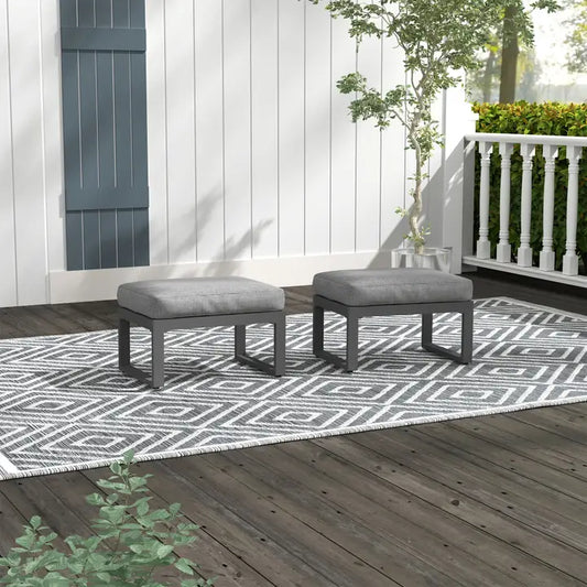 2-Piece Outdoor Ottoman Set, Aluminum Frame with Cushions