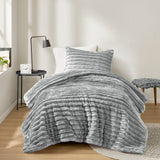 300GSM Fluffy Ribbed Plush Comforter Set,Gray