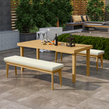 Backless Patio Bench, Acacia Wood Dining Bench with Cushion