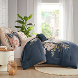 Watercolor Floral Comforter/Duvet Cover Set, Navy Blue/Blush