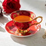 Gold Red Rose Bone China Tea Cup & Saucer 7oz