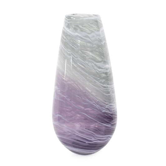 Swirled Smoke and Aubergine Torpedo Glass Vase- Tall
