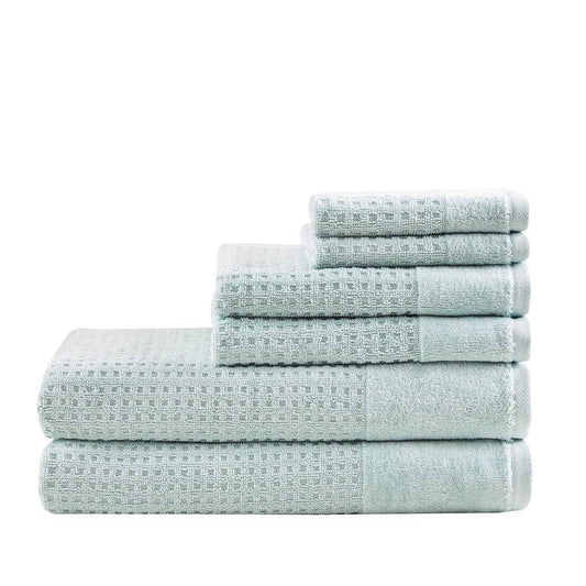 Spa Waffle 6-Piece Bath Towel Set [Certified], Aqua Blue