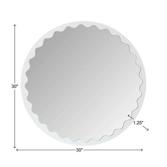 Santosh Round Glossy White Scalloped Mirror
