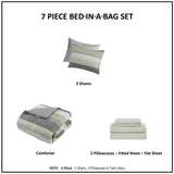 Stripe Modern Comforter Set with Bed Sheets, Green/Grey