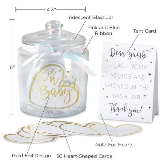 Iridescent Baby Shower Wish Jar with Heart Shaped Cards
