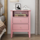 Fluted Nightstand with 2 Drawers, Modern Wooden Sofa Table